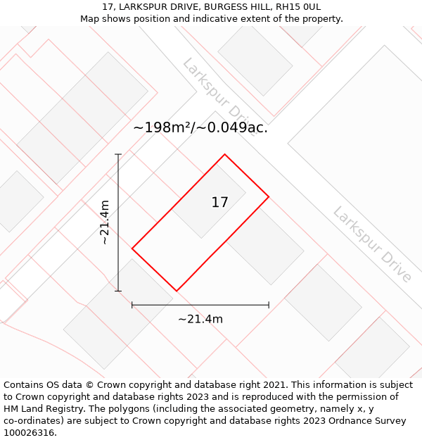 17, LARKSPUR DRIVE, BURGESS HILL, RH15 0UL: Plot and title map