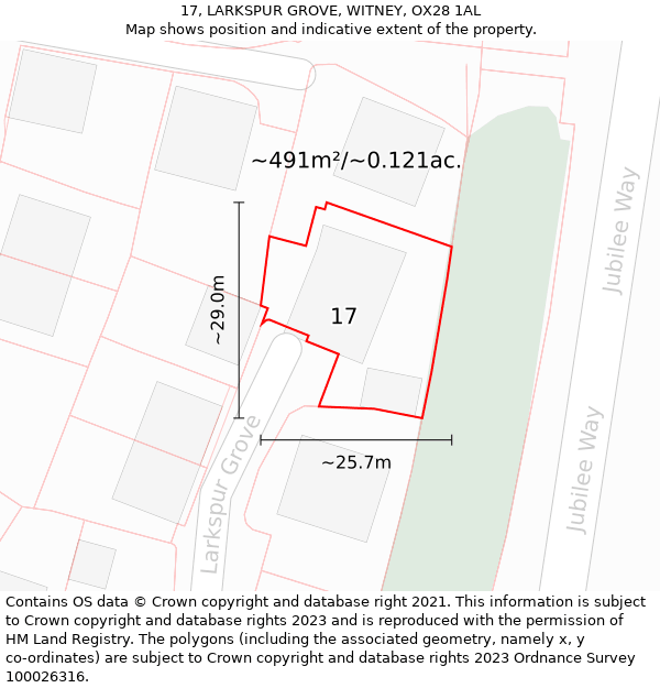 17, LARKSPUR GROVE, WITNEY, OX28 1AL: Plot and title map