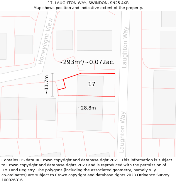 17, LAUGHTON WAY, SWINDON, SN25 4XR: Plot and title map