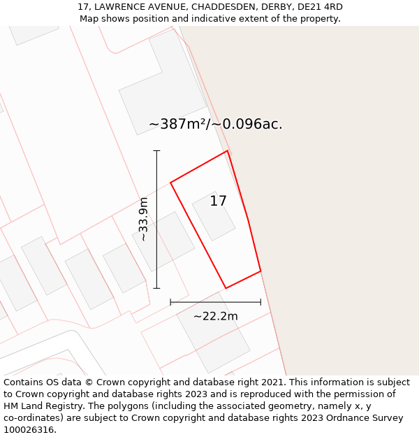 17, LAWRENCE AVENUE, CHADDESDEN, DERBY, DE21 4RD: Plot and title map