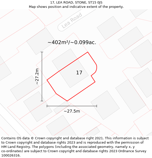 17, LEA ROAD, STONE, ST15 0JS: Plot and title map