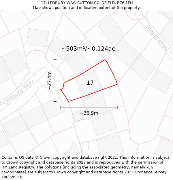 17, LEDBURY WAY, SUTTON COLDFIELD, B76 1EH: Plot and title map