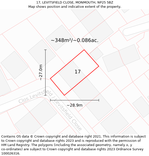 17, LEVITSFIELD CLOSE, MONMOUTH, NP25 5BZ: Plot and title map