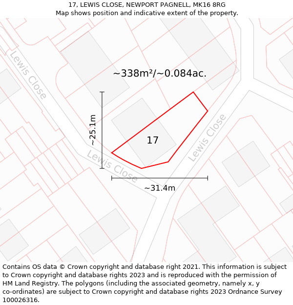 17, LEWIS CLOSE, NEWPORT PAGNELL, MK16 8RG: Plot and title map
