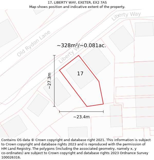17, LIBERTY WAY, EXETER, EX2 7AS: Plot and title map