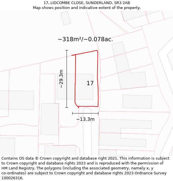 17, LIDCOMBE CLOSE, SUNDERLAND, SR3 2AB: Plot and title map