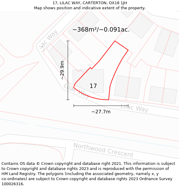 17, LILAC WAY, CARTERTON, OX18 1JH: Plot and title map