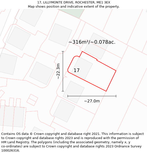 17, LILLYMONTE DRIVE, ROCHESTER, ME1 3EX: Plot and title map