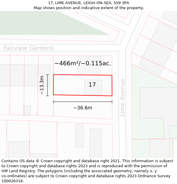 17, LIME AVENUE, LEIGH-ON-SEA, SS9 3PA: Plot and title map