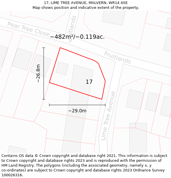 17, LIME TREE AVENUE, MALVERN, WR14 4XE: Plot and title map
