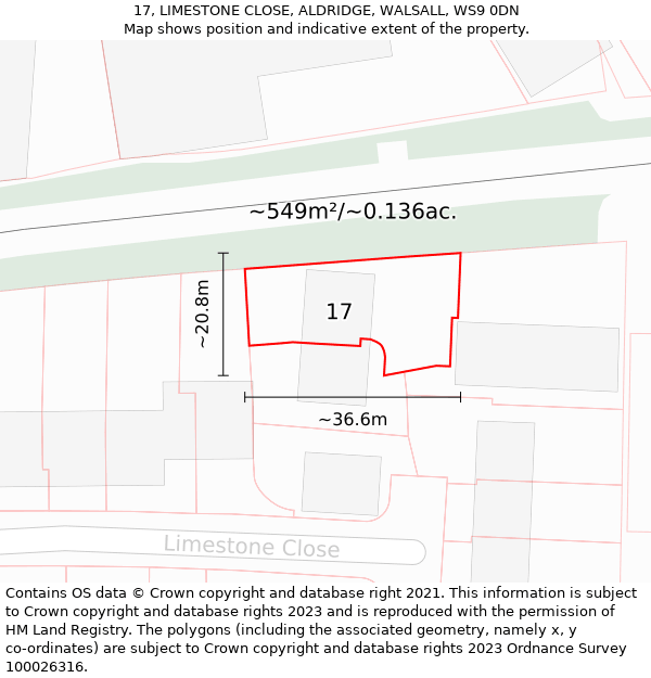 17, LIMESTONE CLOSE, ALDRIDGE, WALSALL, WS9 0DN: Plot and title map