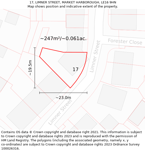17, LIMNER STREET, MARKET HARBOROUGH, LE16 9HN: Plot and title map