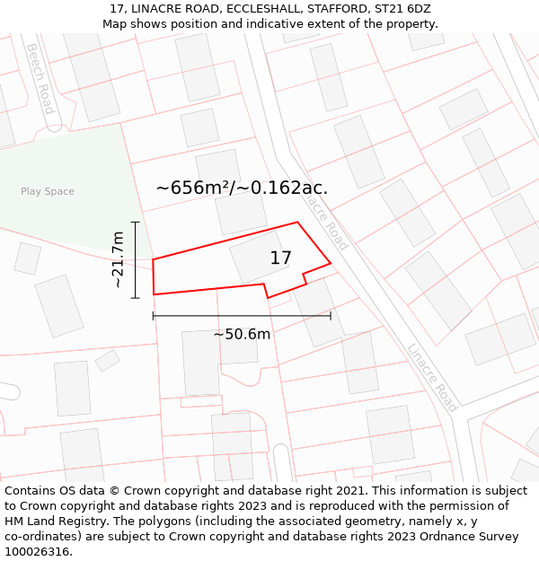 17, LINACRE ROAD, ECCLESHALL, STAFFORD, ST21 6DZ: Plot and title map