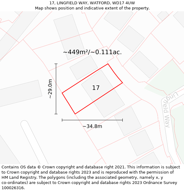 17, LINGFIELD WAY, WATFORD, WD17 4UW: Plot and title map