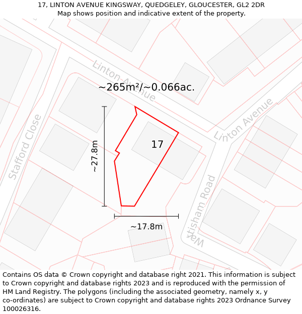 17, LINTON AVENUE KINGSWAY, QUEDGELEY, GLOUCESTER, GL2 2DR: Plot and title map