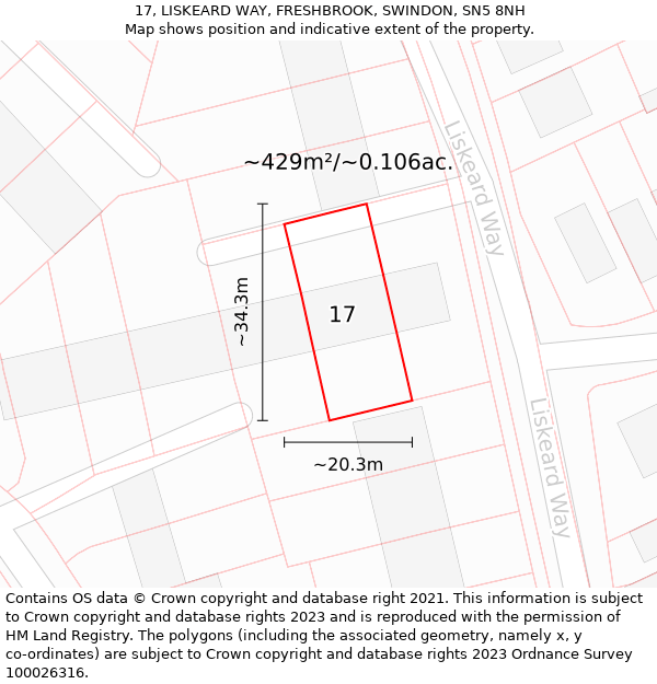 17, LISKEARD WAY, FRESHBROOK, SWINDON, SN5 8NH: Plot and title map