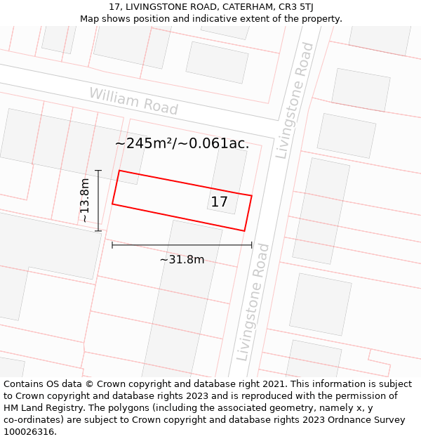 17, LIVINGSTONE ROAD, CATERHAM, CR3 5TJ: Plot and title map