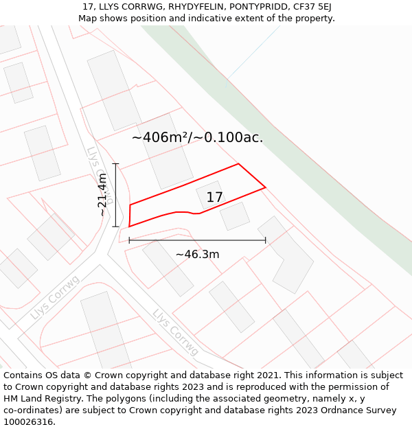 17, LLYS CORRWG, RHYDYFELIN, PONTYPRIDD, CF37 5EJ: Plot and title map