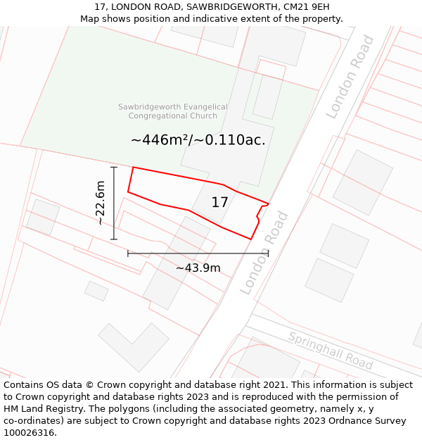 17, LONDON ROAD, SAWBRIDGEWORTH, CM21 9EH: Plot and title map