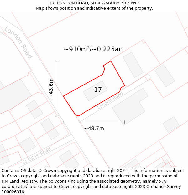 17, LONDON ROAD, SHREWSBURY, SY2 6NP: Plot and title map