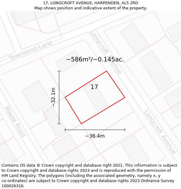 17, LONGCROFT AVENUE, HARPENDEN, AL5 2RD: Plot and title map