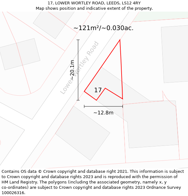 17, LOWER WORTLEY ROAD, LEEDS, LS12 4RY: Plot and title map