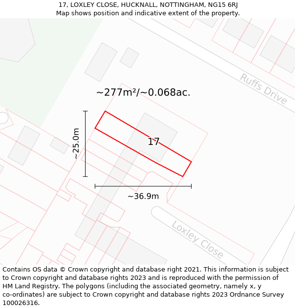 17, LOXLEY CLOSE, HUCKNALL, NOTTINGHAM, NG15 6RJ: Plot and title map