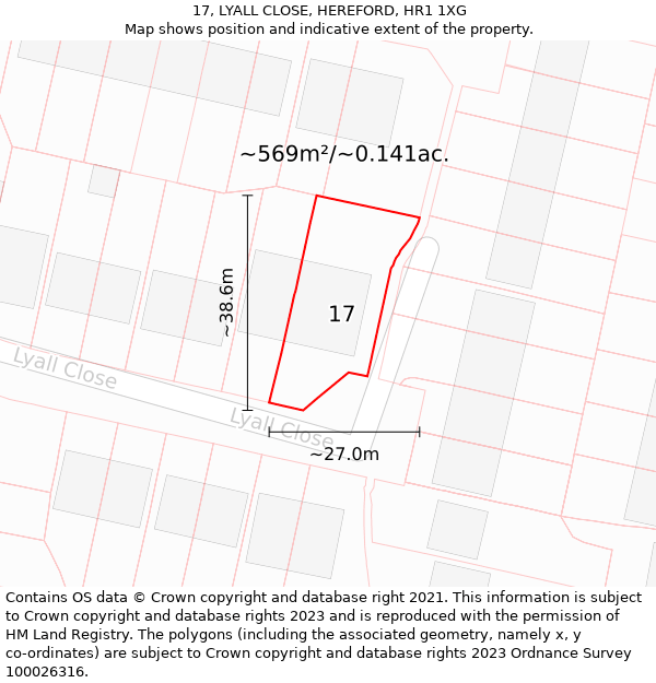 17, LYALL CLOSE, HEREFORD, HR1 1XG: Plot and title map