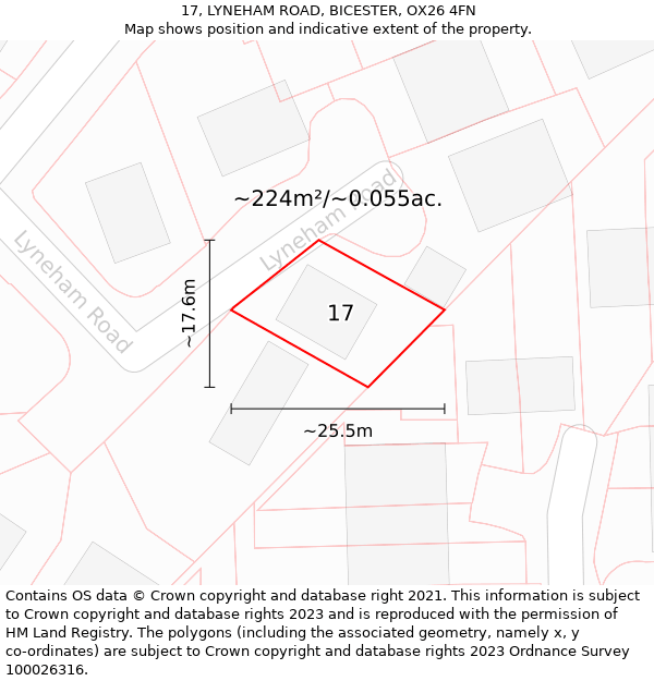 17, LYNEHAM ROAD, BICESTER, OX26 4FN: Plot and title map