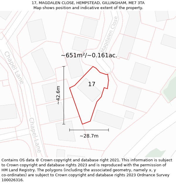 17, MAGDALEN CLOSE, HEMPSTEAD, GILLINGHAM, ME7 3TA: Plot and title map