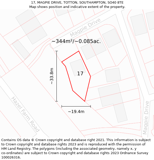 17, MAGPIE DRIVE, TOTTON, SOUTHAMPTON, SO40 8TE: Plot and title map