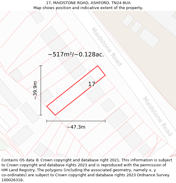 17, MAIDSTONE ROAD, ASHFORD, TN24 8UA: Plot and title map