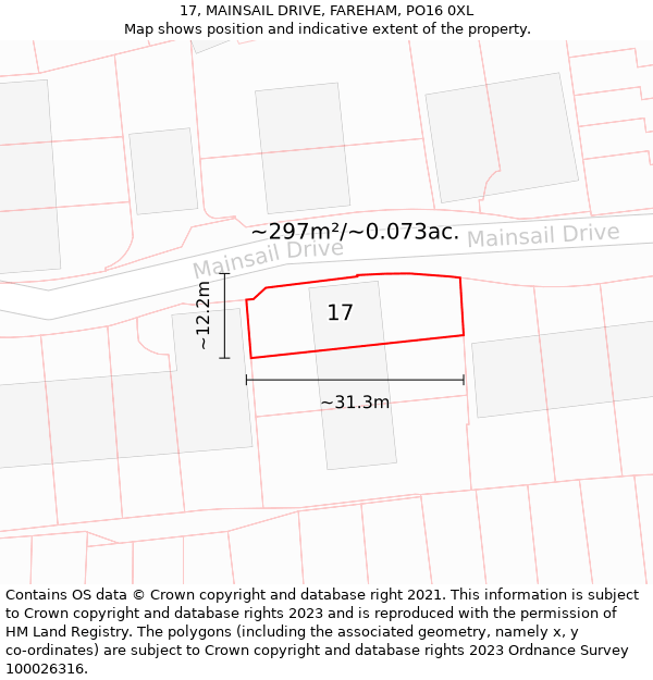 17, MAINSAIL DRIVE, FAREHAM, PO16 0XL: Plot and title map