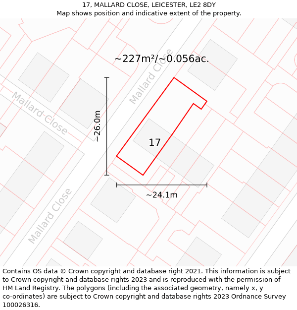 17, MALLARD CLOSE, LEICESTER, LE2 8DY: Plot and title map