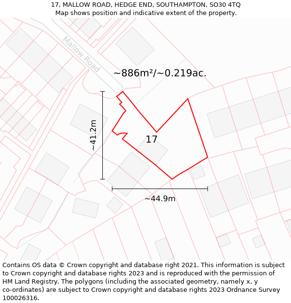 17, MALLOW ROAD, HEDGE END, SOUTHAMPTON, SO30 4TQ: Plot and title map