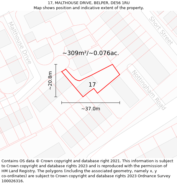 17, MALTHOUSE DRIVE, BELPER, DE56 1RU: Plot and title map