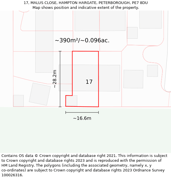 17, MALUS CLOSE, HAMPTON HARGATE, PETERBOROUGH, PE7 8DU: Plot and title map