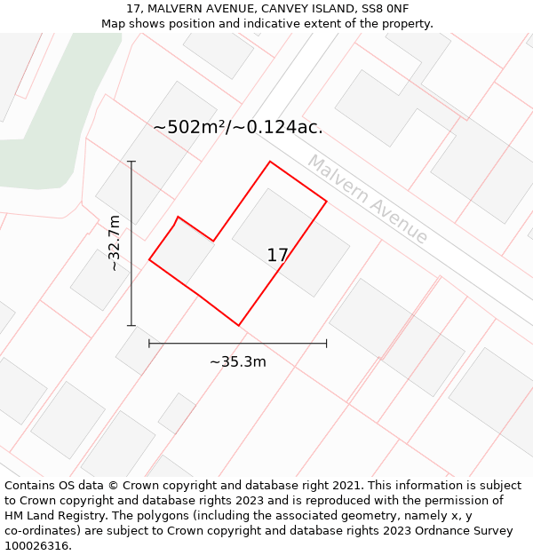 17, MALVERN AVENUE, CANVEY ISLAND, SS8 0NF: Plot and title map