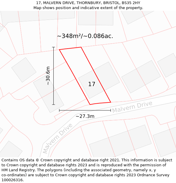 17, MALVERN DRIVE, THORNBURY, BRISTOL, BS35 2HY: Plot and title map