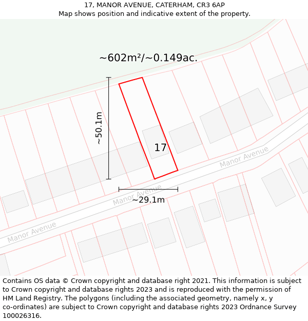 17, MANOR AVENUE, CATERHAM, CR3 6AP: Plot and title map