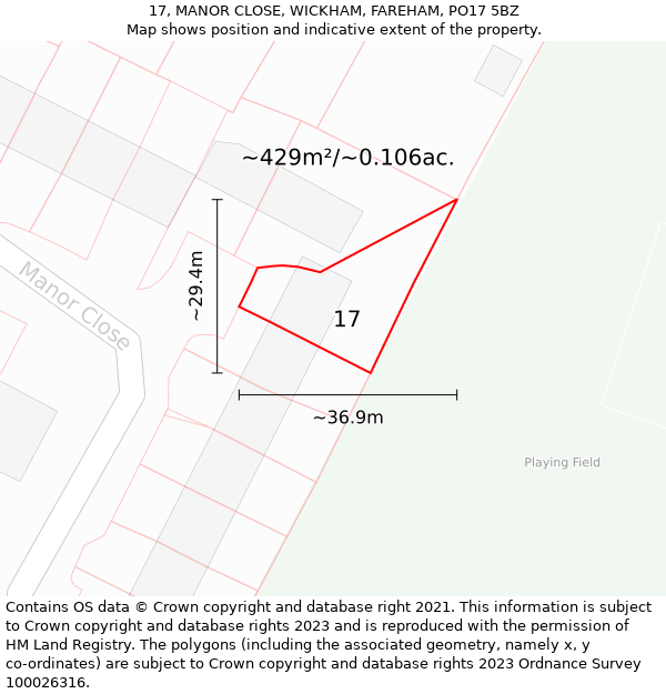 17, MANOR CLOSE, WICKHAM, FAREHAM, PO17 5BZ: Plot and title map