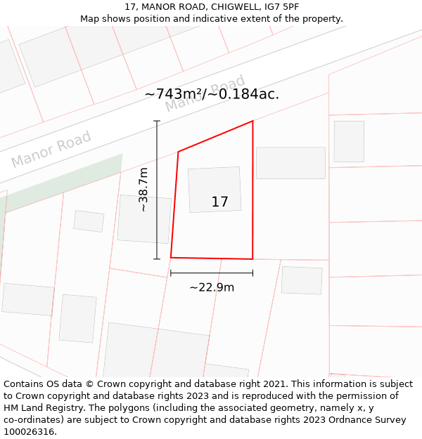 17, MANOR ROAD, CHIGWELL, IG7 5PF: Plot and title map