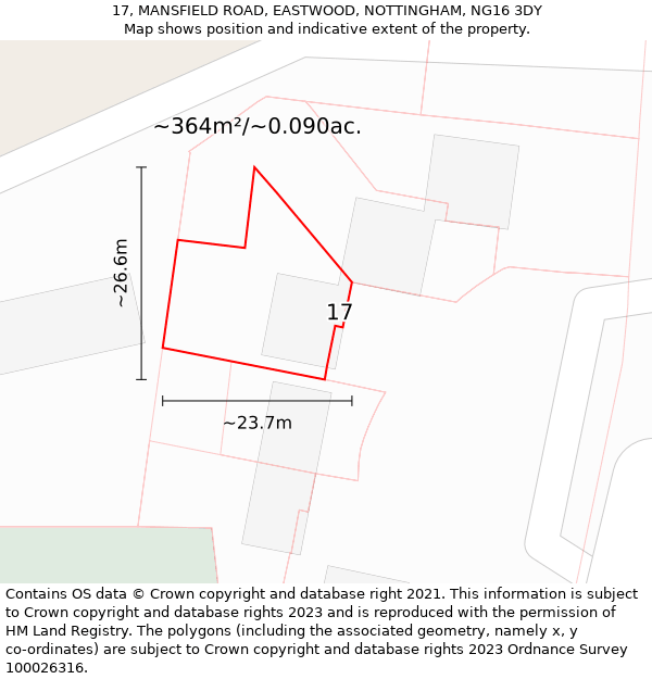17, MANSFIELD ROAD, EASTWOOD, NOTTINGHAM, NG16 3DY: Plot and title map