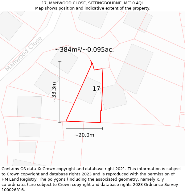 17, MANWOOD CLOSE, SITTINGBOURNE, ME10 4QL: Plot and title map