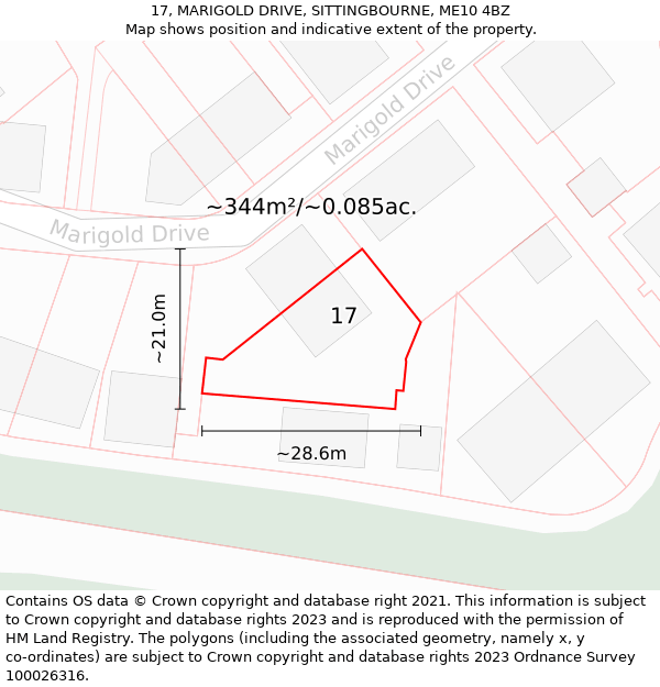 17, MARIGOLD DRIVE, SITTINGBOURNE, ME10 4BZ: Plot and title map