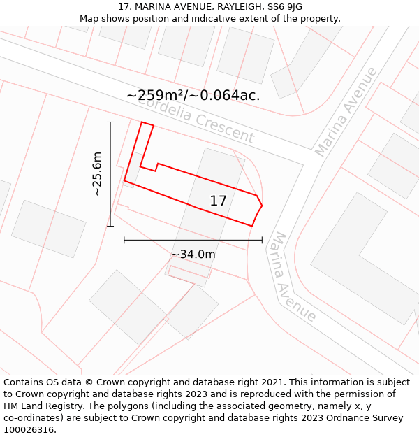 17, MARINA AVENUE, RAYLEIGH, SS6 9JG: Plot and title map