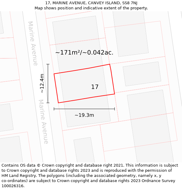 17, MARINE AVENUE, CANVEY ISLAND, SS8 7NJ: Plot and title map