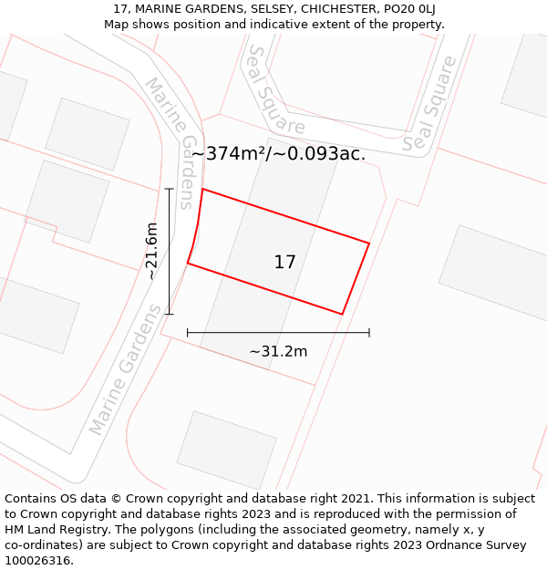 17, MARINE GARDENS, SELSEY, CHICHESTER, PO20 0LJ: Plot and title map