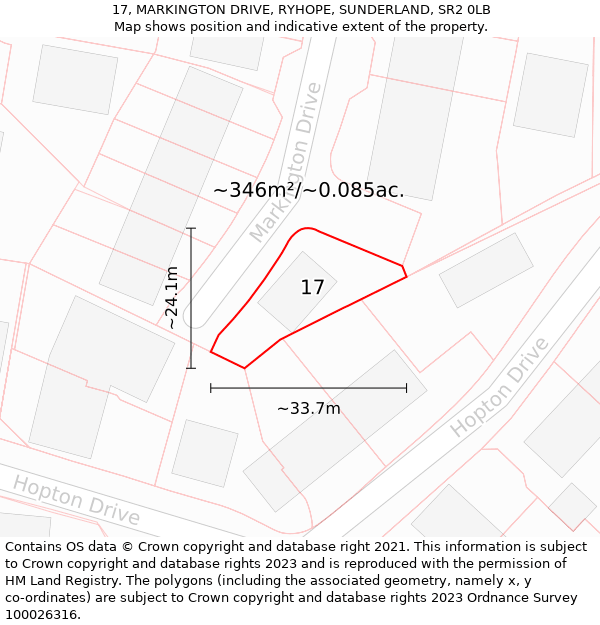 17, MARKINGTON DRIVE, RYHOPE, SUNDERLAND, SR2 0LB: Plot and title map