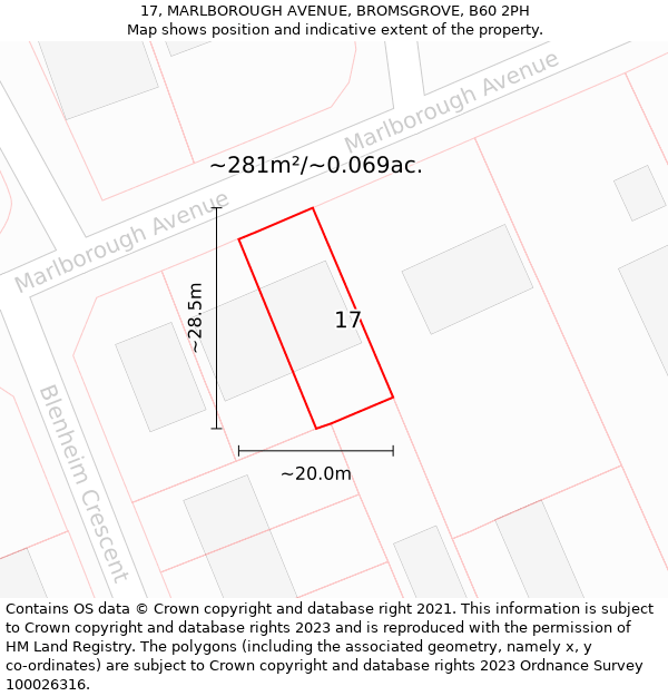 17, MARLBOROUGH AVENUE, BROMSGROVE, B60 2PH: Plot and title map